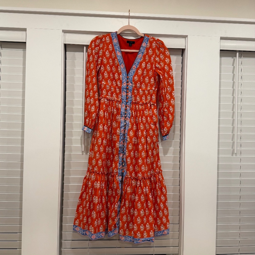 J Crew Batik Block Print Flora Print Long Sleeve Dress Sz. 2